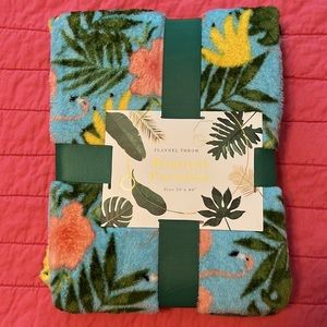 Tropical Paradise Flannel Throw - Flamingo Hibiscus Print